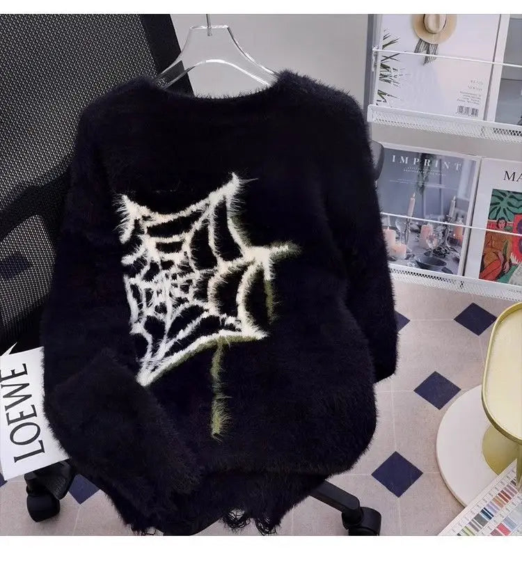 American Spider Sweater Women's Loose and Lazy Style Couples Knitted y2k Oversized harajuku wintage Sweater pullover men clothes Street King Limited