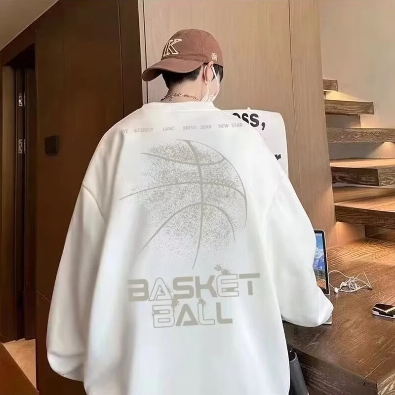 Funny Cartoon Basketball Graphic Pullovers Fleece Sweatshirts Hombre Letter Printed Crewneck Hoodie Y2K Streetwear Clothing Street King Limited