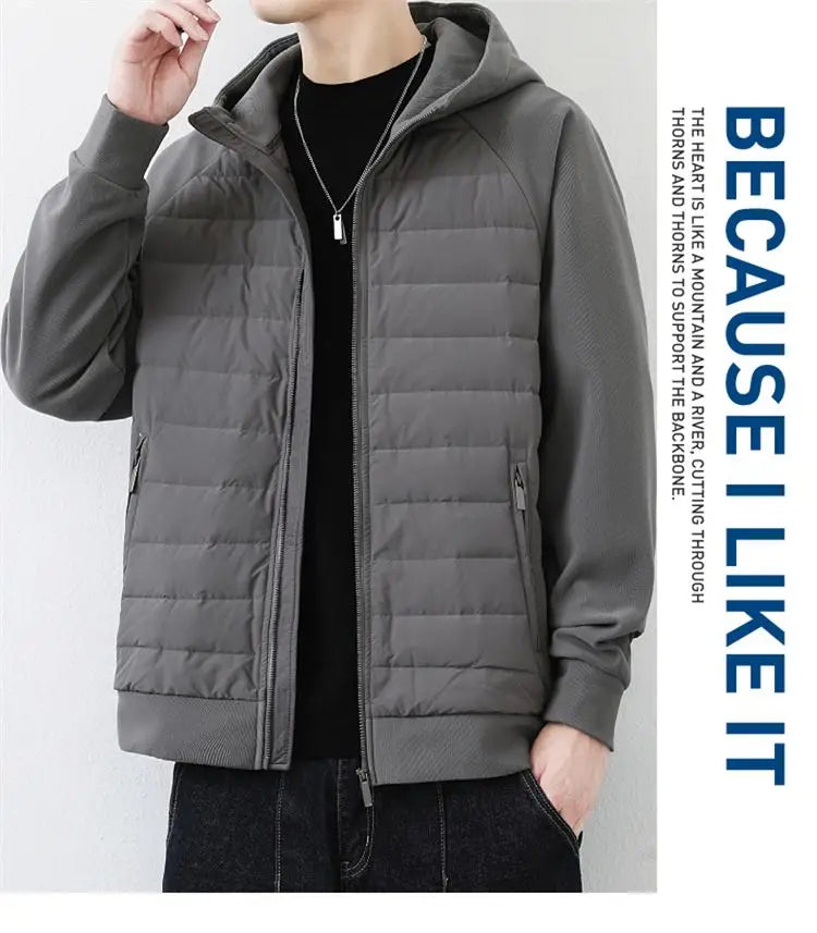 90 duck down jacket men fashion splice loose casual lightweight down hooded down jacket winter warm hoody coat outerwear unique default style 1128