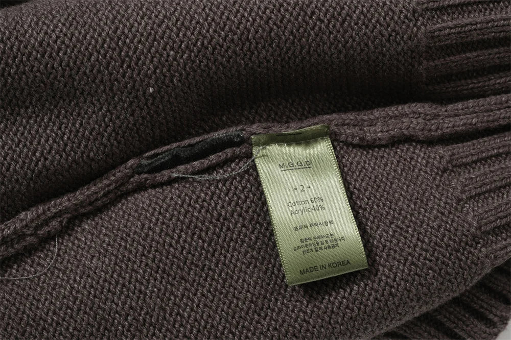 Undermycar 2023 New High Street Fashion Brand Worn Out Hole Large Loose Round Neck Sweater Brown Street King Limited