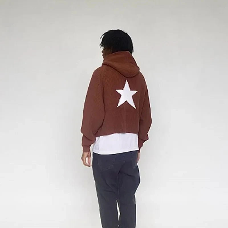 Traf-2024 Women's Sweater zssiibo Official Website Autumn and Winter New Y2K Five Star Pattern Hoodie Women's Wear Street King Limited