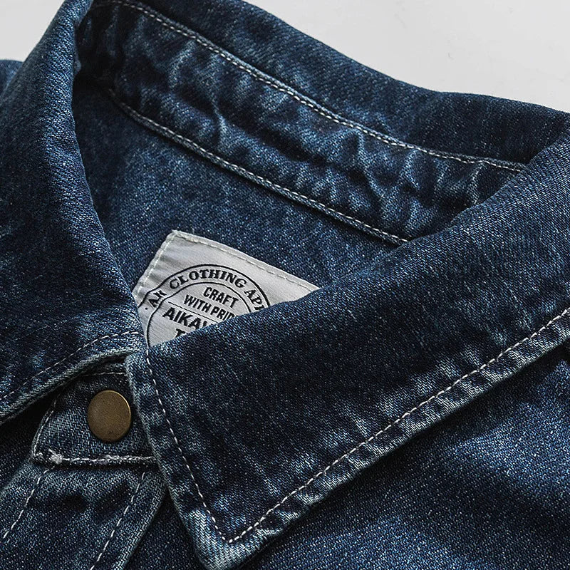 Vintage Men's Spring And Autumn New Washed Distressed Denim Shirt Jacket Loose Casual Long-Sleeved Coat Jacket Street King Limited