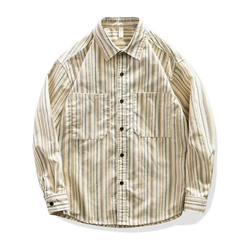 Streetwear Autumn Loose Striped Long Sleeve Shirts For Men Korean Fashion High Qu Autumn Loose Striped Long Sleeve Shirts For Men Korean Fashion High Quality Casual Shirt Y2K Streetwear Stand Collar T Shirts Fashion Sweater Jacket With Graphic Design For Men
