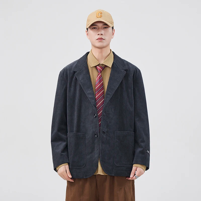 mens loose casual plus size fashion retro corduroy blazer jacket handsome man commuter business suit coat blazers outerwear minimalist street pants