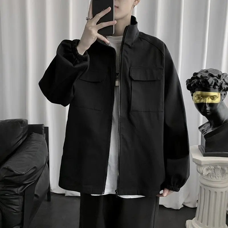work jacket mens spring and autumn korean style trendy handsome top ins trendy brand loose hong kong style stand collar jacket urban fashion pants