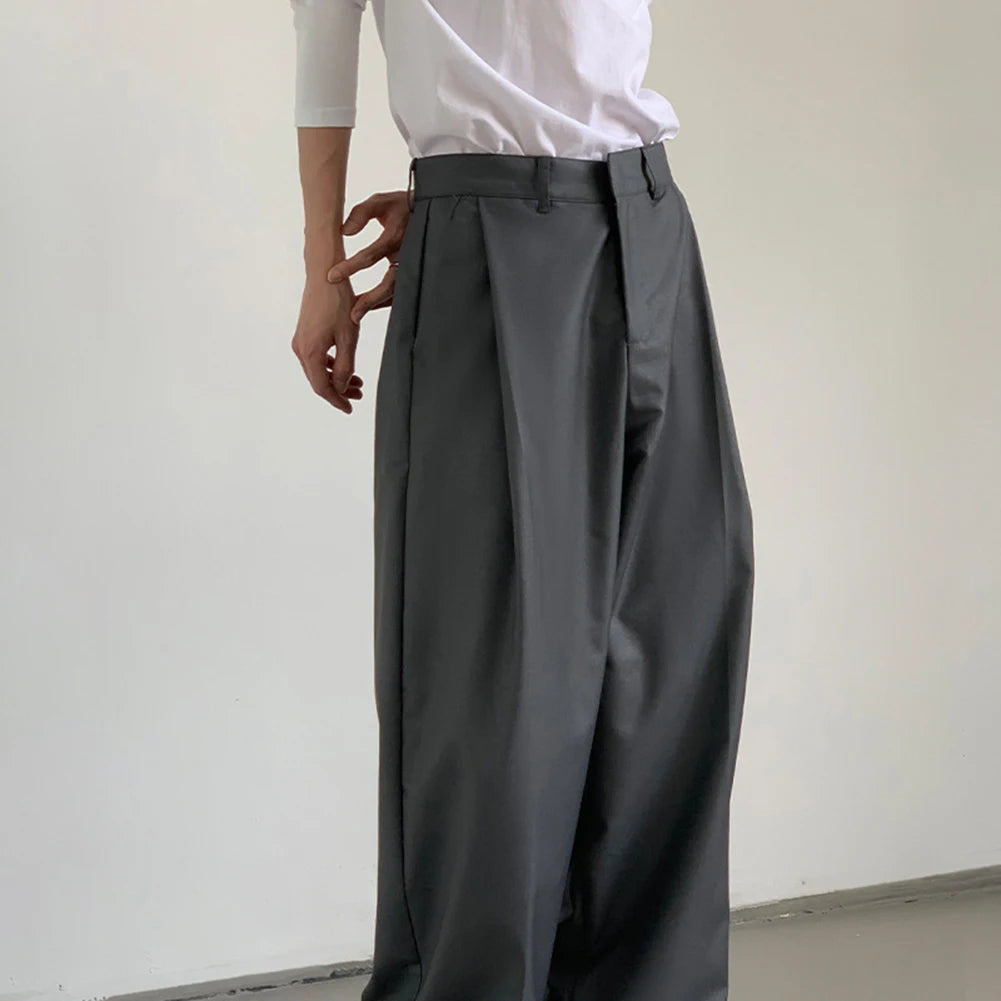 mens straight tube ice silk pants casual slacks youth thin wide leg pants business summer pants soft vintage trousers unique default style 979