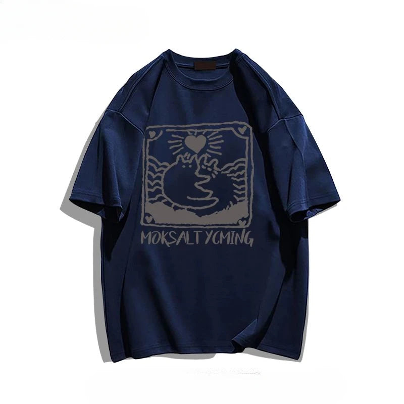 Summer fashion brand pure cotton fashion creative casual fun cat print student party men's and women's short-sleeved T-shirt ins Street King Limited