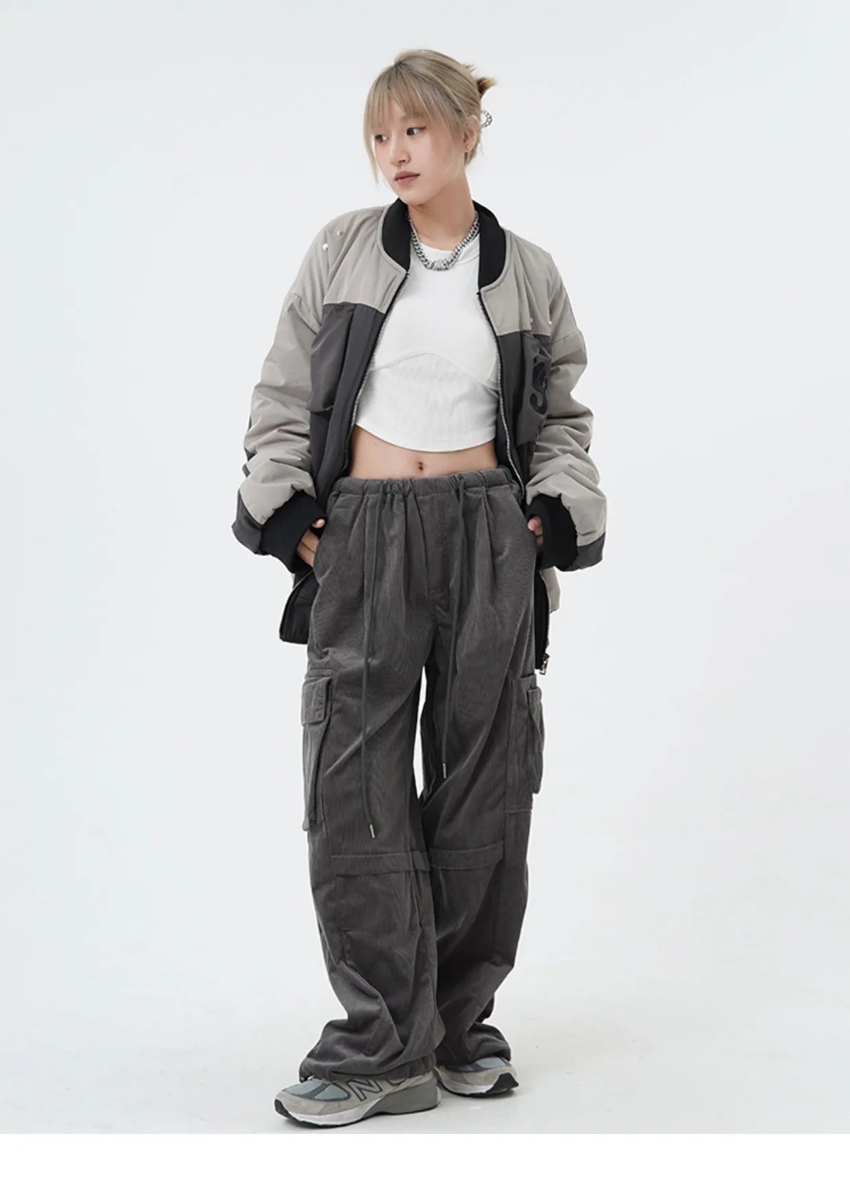 women high street corduroy pants casual elastic waist side pocket loose straight pant unisex hip hop y2k loose streetwear jogger unique joggers style 1350