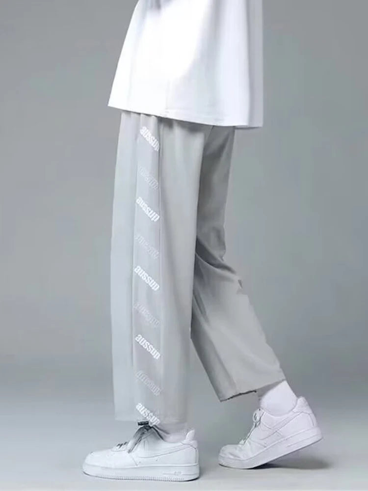 summer side letter printed straight pants mens drawstring sports joggers sweatpants y2k streetwear baggy casual trousers unique joggers style 889