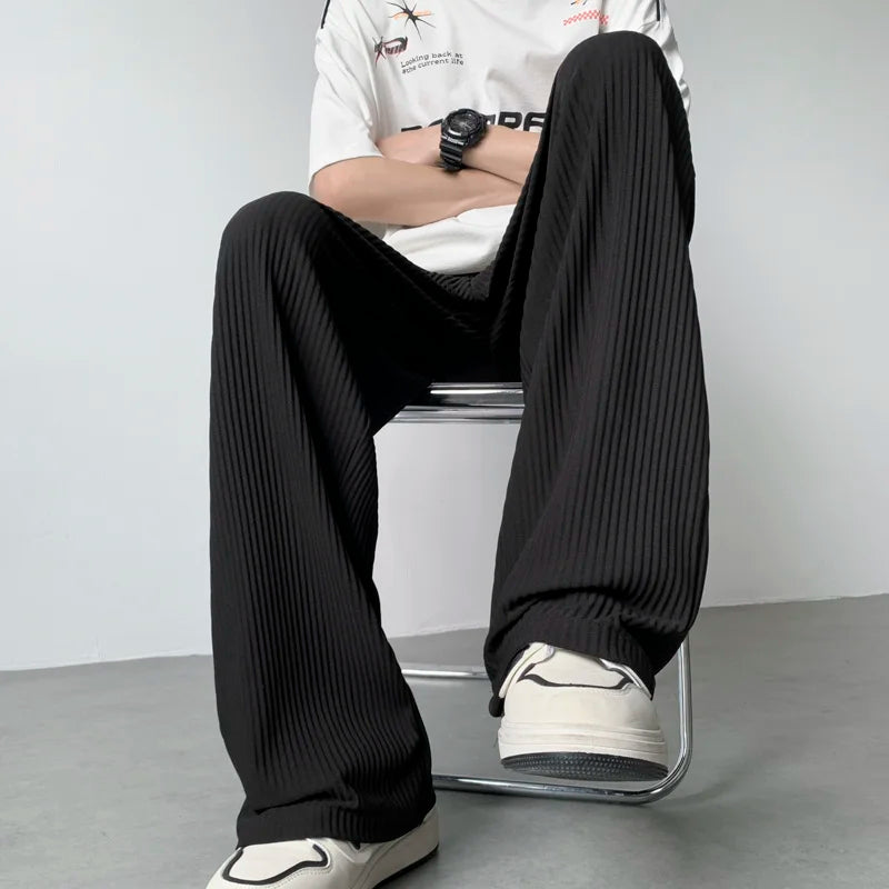 summer pleated pants men fashion oversized ice silk pants men japanese streetwear hip hop loose straight pants mens trousers menswear bottoms