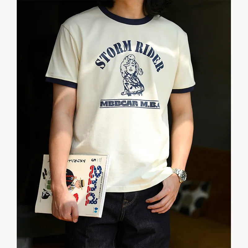 Summer Classical Monroe Retro Men's Short-sleeved T-shirt 100% Cotton Color Contrast Printing Round Neck T-shirt Street King Limited