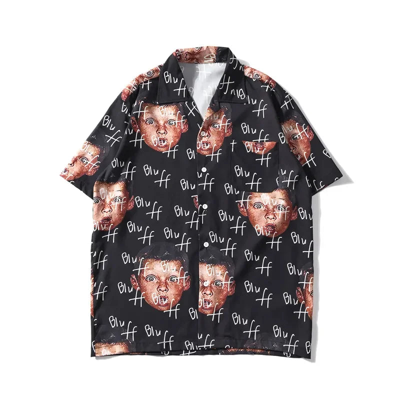 Dark Icon Bluff Boy Full Printing Hip Hop Shirt Street Summer Short Sleeved Men's Shirts Streetwear Clothing Street King Limited