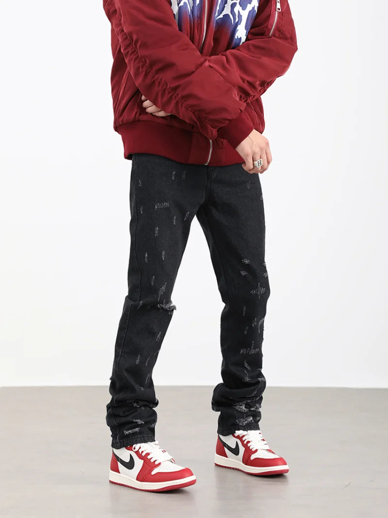 harajuku scratched ripped holes denim jeans mens zipper jeans hip hop fashion streetwear new casual straight joggers jean pants urban active pants