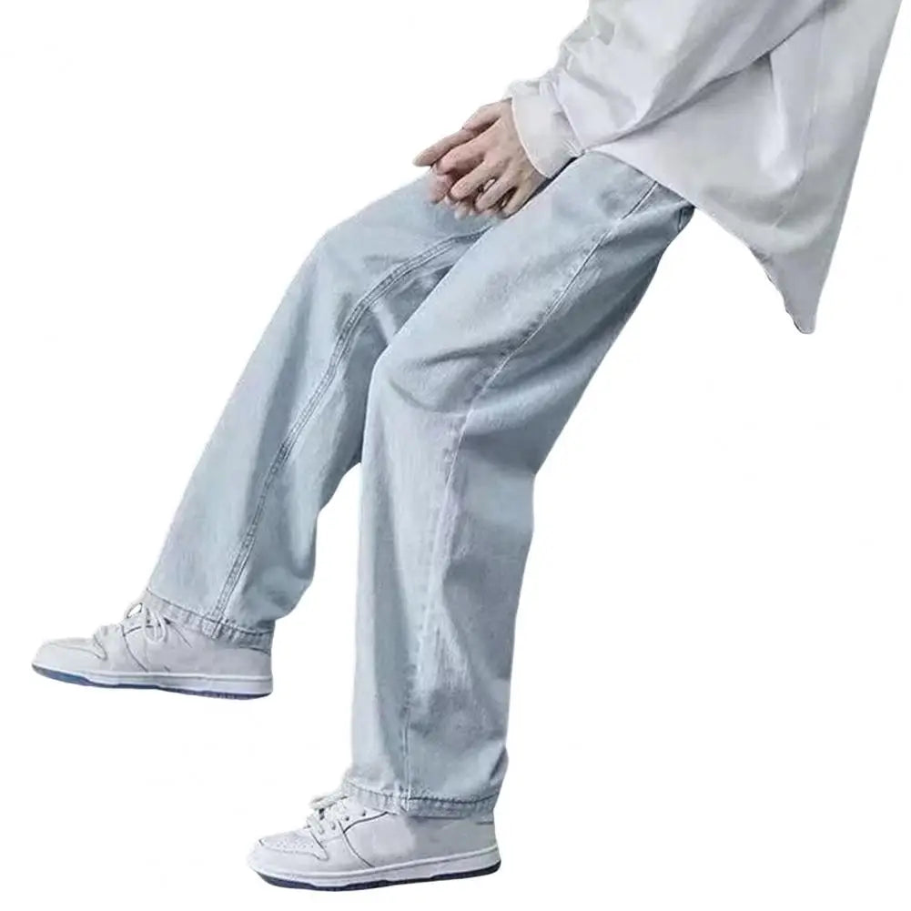 korean mens casual long jeans loose retro straight baggy pants denim wide leg pants light blue grey black retro washed jeans unique jeans style 1242