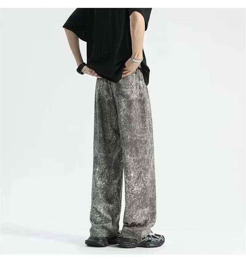 2024 goth tie dye corduroy pants mens autumn baggy wide leg straight casual trousers women drawstring hip hop y2k sweatpants unique joggers style 1354