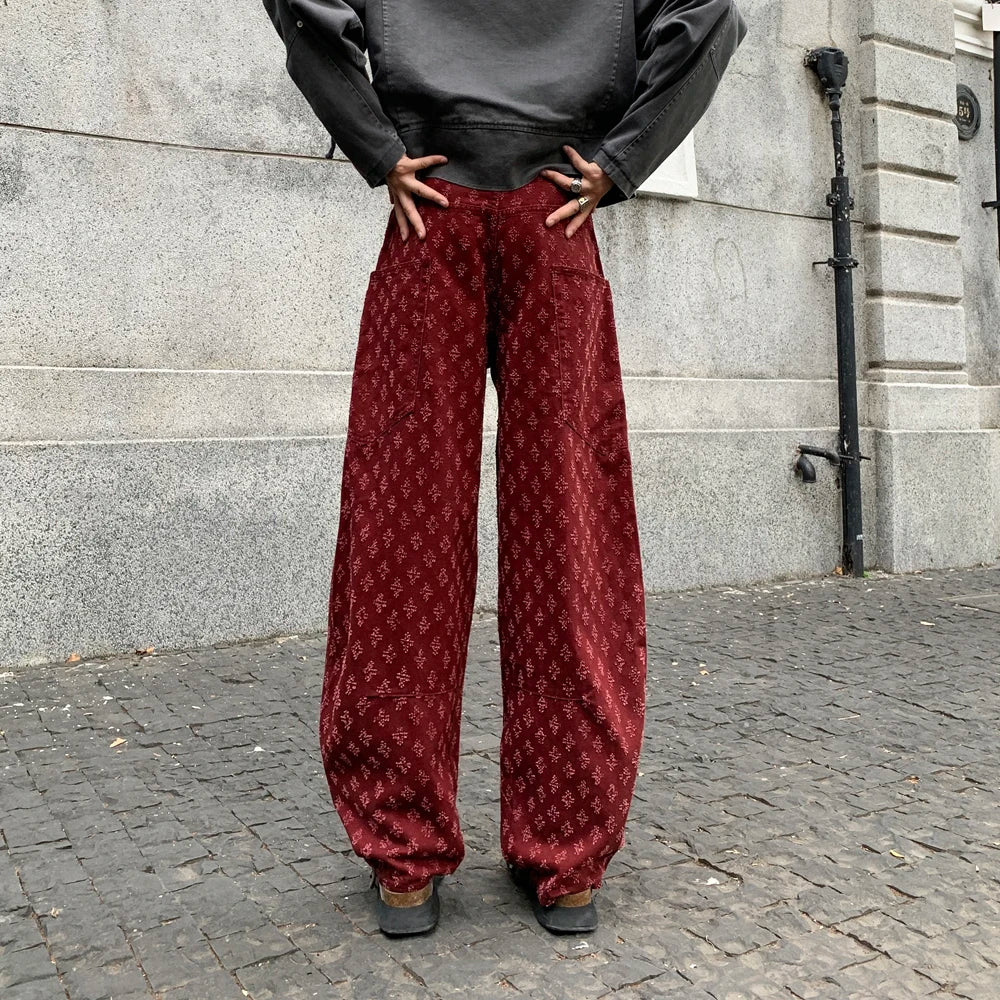 men brand fashion wash jacquard denim splice pocket loose casual wide leg baggy jeans cityboy cargo jeans pants trousers utility cargo pants