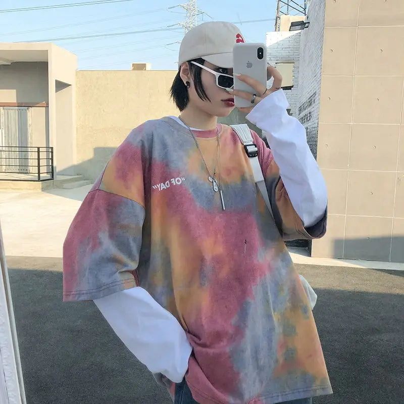 Summer national trend hip-hop tie-dye short-sleevedstyle Korean version ins loose couple's five-point half-sleeved T-shirt top Street King Limited