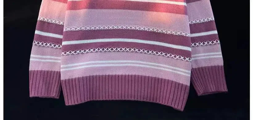 Sweet cool bunny striped knitted sweater for women in autumn and winter loose outer wear lazy style soft and waxy milk kawaii Street King Limited