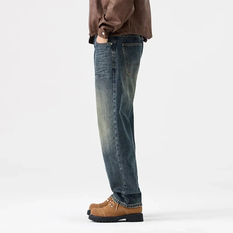 mens streetwear fashion loose casual plus size straight wide leg denim baggy jeans pants boyfriend jeans trousers stacked flare jeans