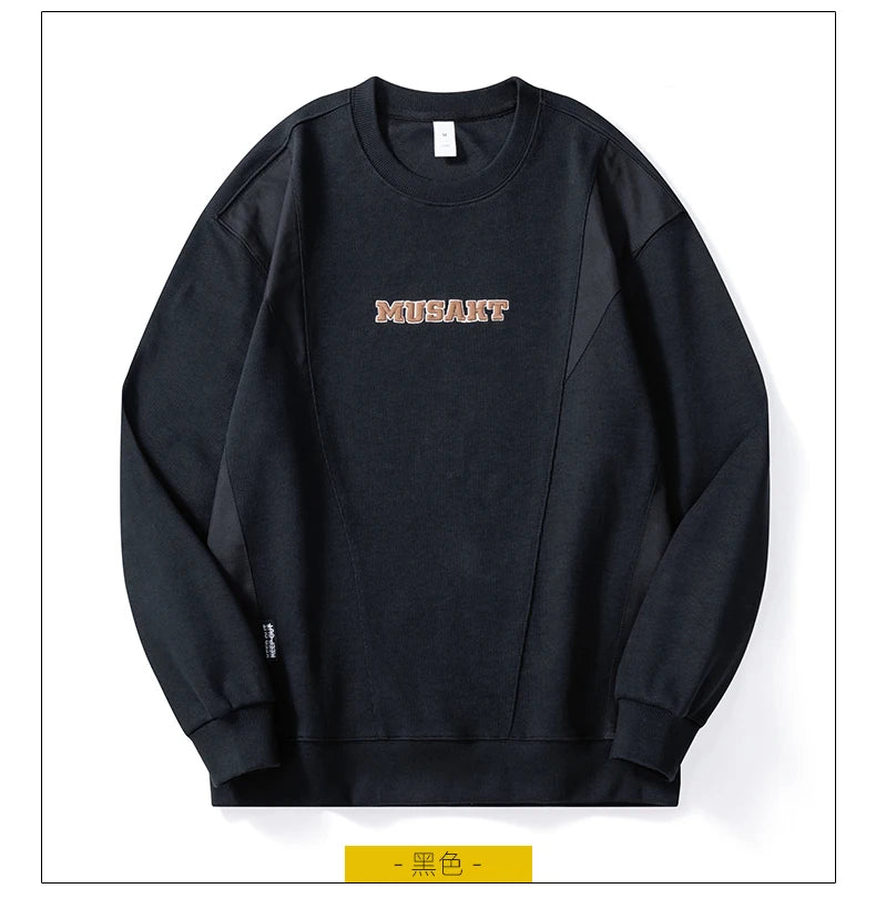 Men Handsome Splice Embroidery Fashion Loose Casual Pullover Sweatshirt Spring Autumn Plus Size Hoodies for Man Clothing Street King Limited