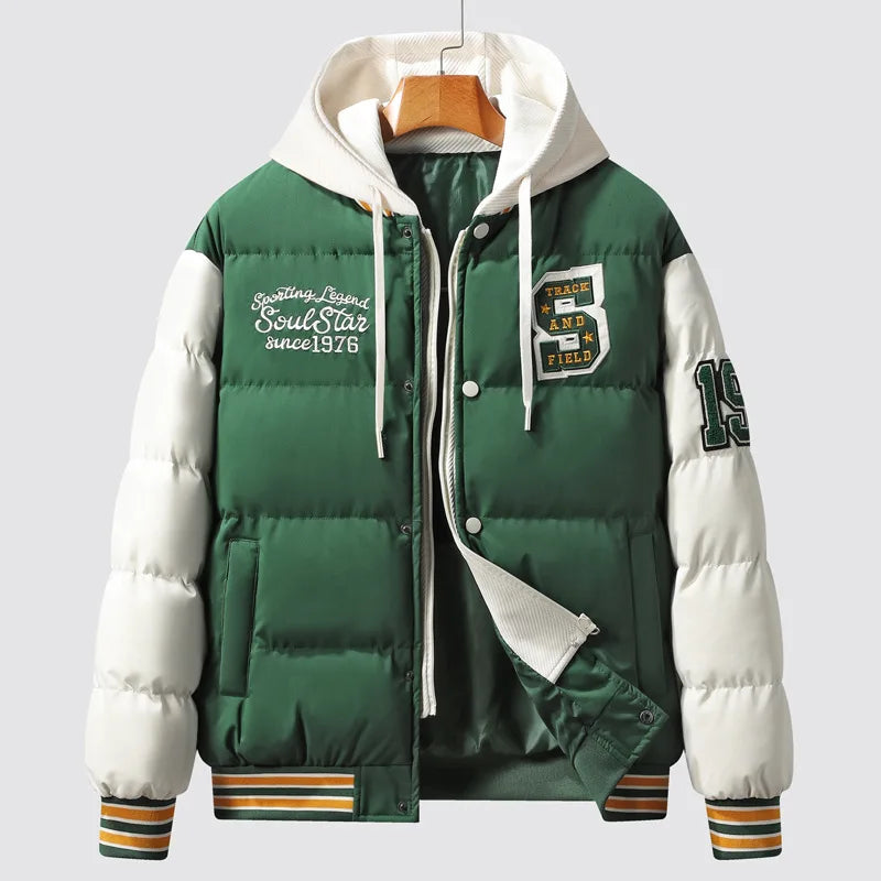 Winter Warm Parka Men Women Hooded Patchwork Baseball Jackets Embroidered Loose Casual Cotton-padded Fashion Outwear Couple New Street King Limited