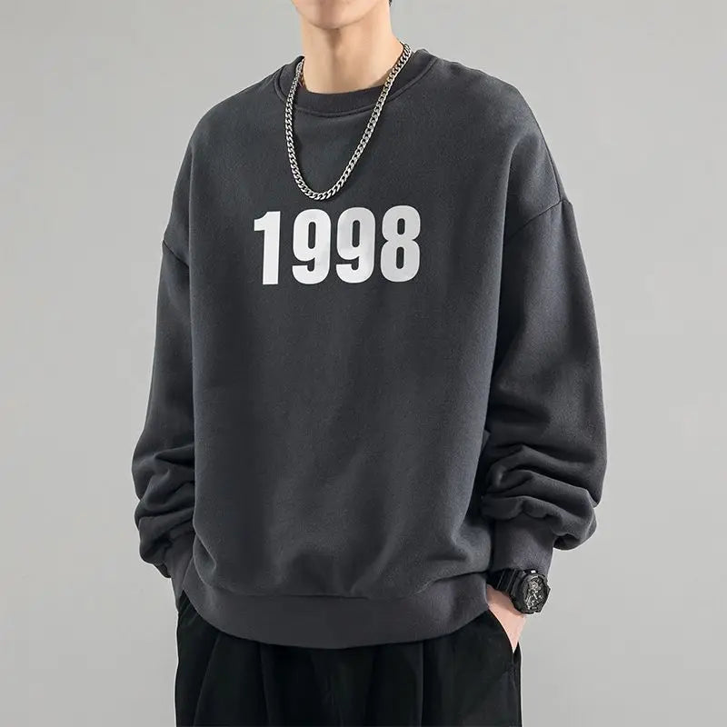 Trendy Korean Personality Simple Retro Sweatshirt for Boys 2024 New Spring and Autumn Ins American Sports Personality Youth Tops Street King Limited