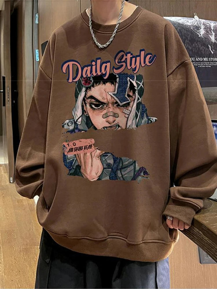 New Anime Boy Printed Men's Crewneck Sweatshirts Autumn Y2K Vintage Fleece Pullover Hoodies Streetwear Hip Hop Hoody Clothes Street King Limited