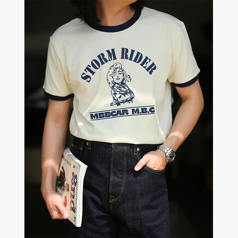 Summer Classical Monroe Retro Men's Short-sleeved T-shirt 100% Cotton Color Contrast Printing Round Neck T-shirt Street King Limited