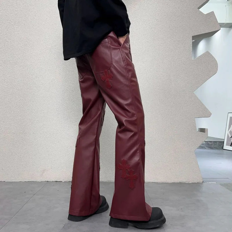 pu leather pants men streetwear fashion hip hop punk gothic vibe casual faux leather pant man boyfriend motorcycle trousers unique default style 2905