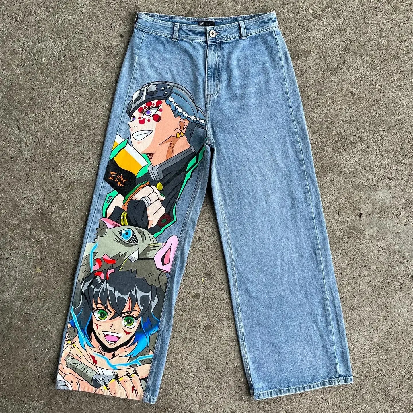harajuku many ghost faces print y2k men s jeans popular anime baggy jeans wide leg pants streetwear trouser men clothing unique jeans style 4487