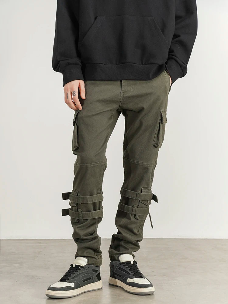 mens high street jeans casual hip hop military cargo pockets trousers new fashion slim fit zipper skinny denim pants joggers unique joggers style 1681