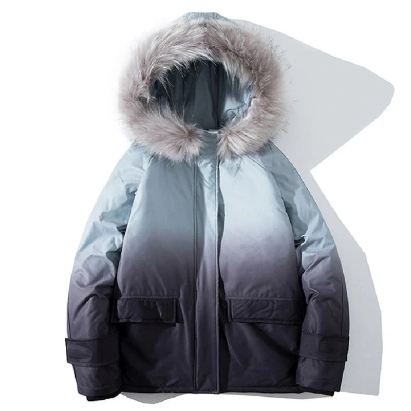 rainbowtouches winter warm gradient parkas men women streetwear thick jackets coat fashion harajuku hoody fur collar coats clean everyday pants
