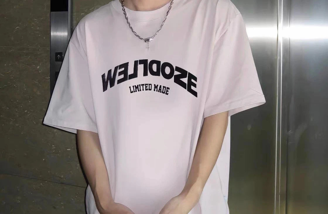 Summer Korean Letter Simple Printed Short-sleeved T-shirt Loose Ins Trend Men's Retro Street Hip-hop Half-sleeved Tops Street King Limited