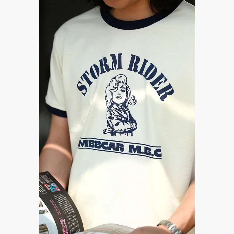 Summer Classical Monroe Retro Men's Short-sleeved T-shirt 100% Cotton Color Contrast Printing Round Neck T-shirt Street King Limited
