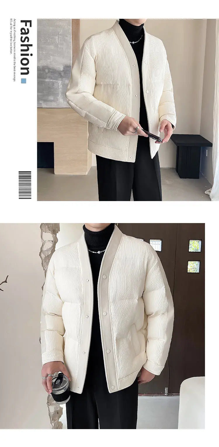 Men's Winter Collarless Woolen Splice Cotton-padded Jacket Men Business Casual Fashion Loose Warm Parkas Coat Thicken Jacket Street King Limited
