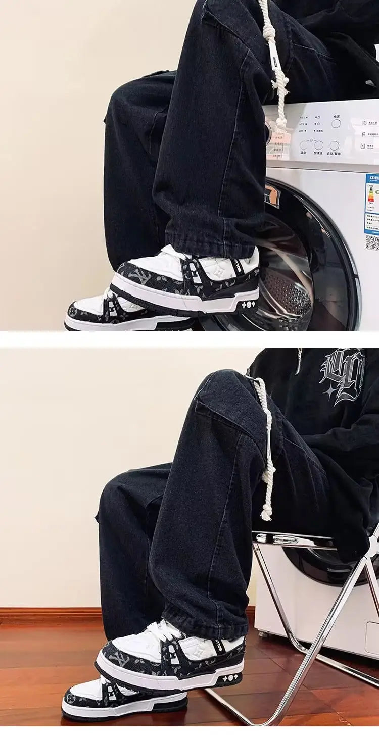 american retro and personalized straight leg jeans for men and women with hiphop big pocket design work pants loose casual pants unique jeans style 766