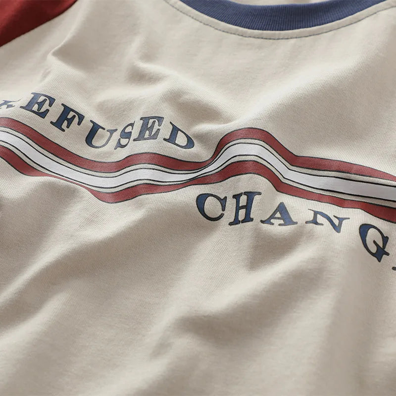 Men T-Shirt Contrast Color Deconstructed Splicing Tees Hip Hop Raglan Short-Sleeved Tops American Retro Sports Cotton Tshirt Street King Limited