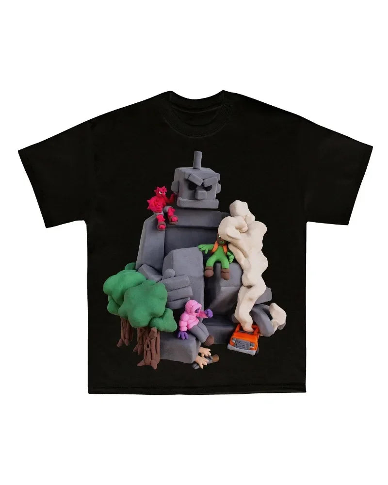 Summer Gothic Punk Oversized T-shirt Men's Fashion 2024 New Retro Loose Casual Harajuku Versatile Round Neck Short Sleeve Top Street King Limited