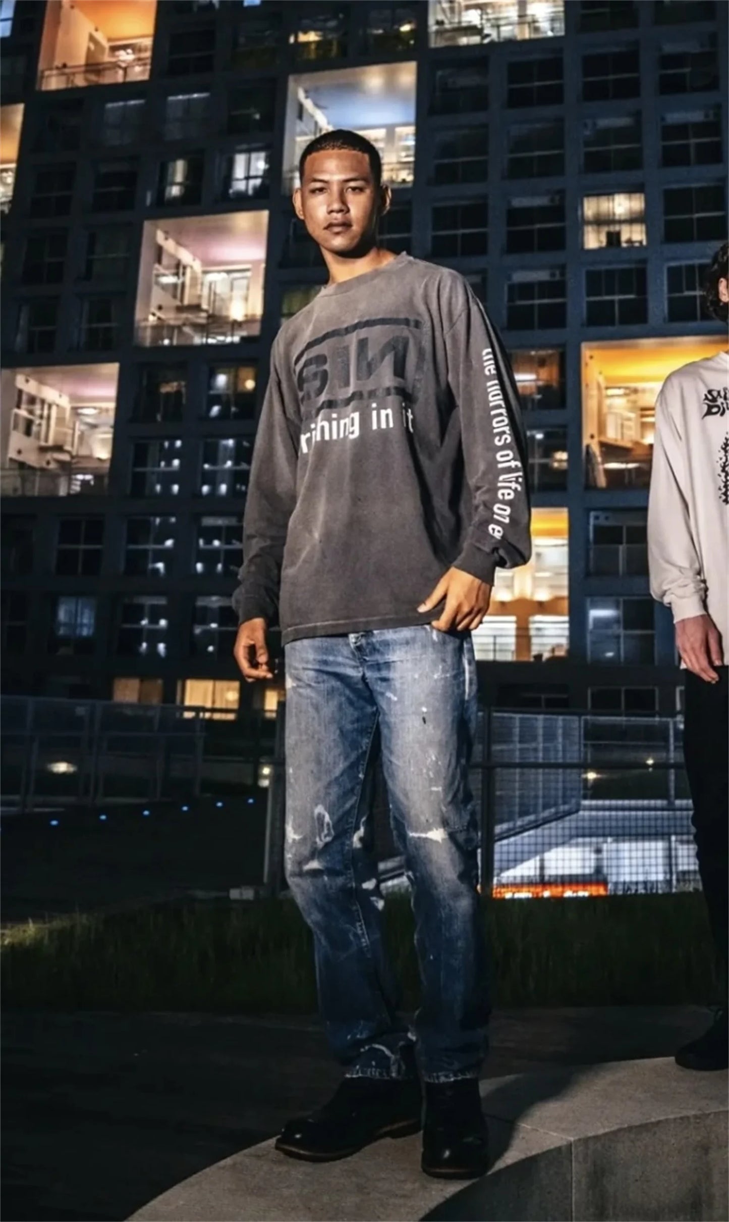 Summer Retro Vintage SIN Print High-Street Distressed Worn Cotton Casual Loose Long Sleeve T-Shirt Pullover Street King Limited