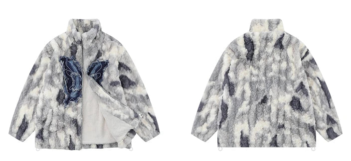 mens hip hop fleece jackets coats patchwork butterfly stand collar jacket parka zipper warm hairy jacket coat outerwear hipster unique default style 4270