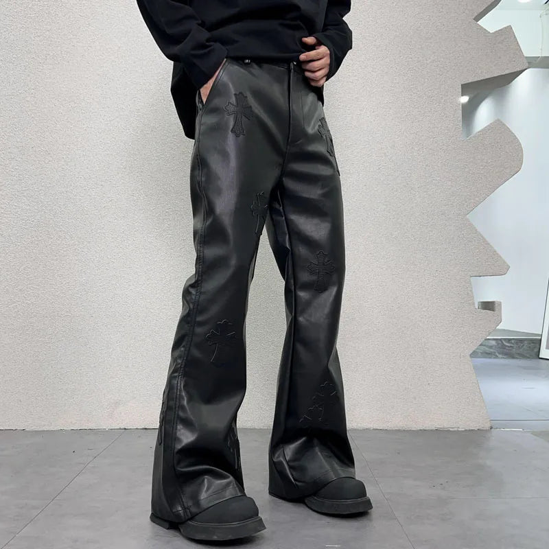 pu leather pants men streetwear fashion hip hop punk gothic vibe casual faux leather pant man boyfriend motorcycle trousers relaxed fit trousers