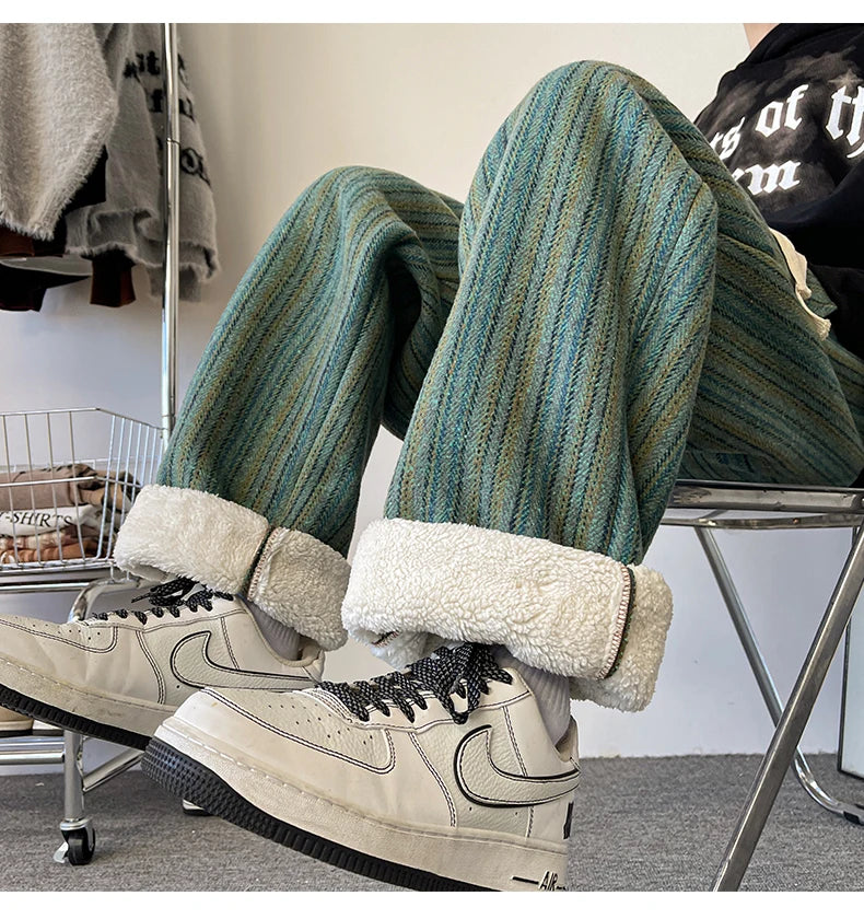 high quality stripe plaid mens trousers baggy straight fashion classic padded autumn winter casual pants male plus size m 8xl unique default style 1149