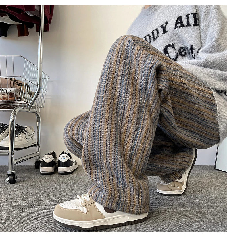 high quality stripe plaid mens trousers baggy straight fashion classic padded autumn winter casual pants male plus size m 8xl unique default style 1157