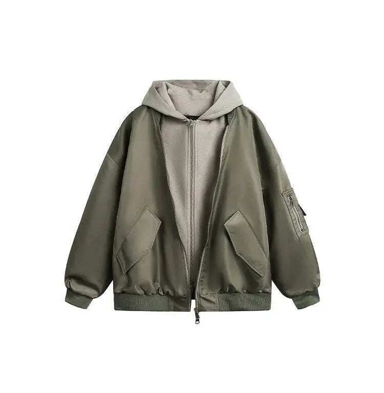 splice hat flight jacket men women streetwear fashion loose casual short hooded bomber jacket couple hoody coat outerwear unique shorts style 633