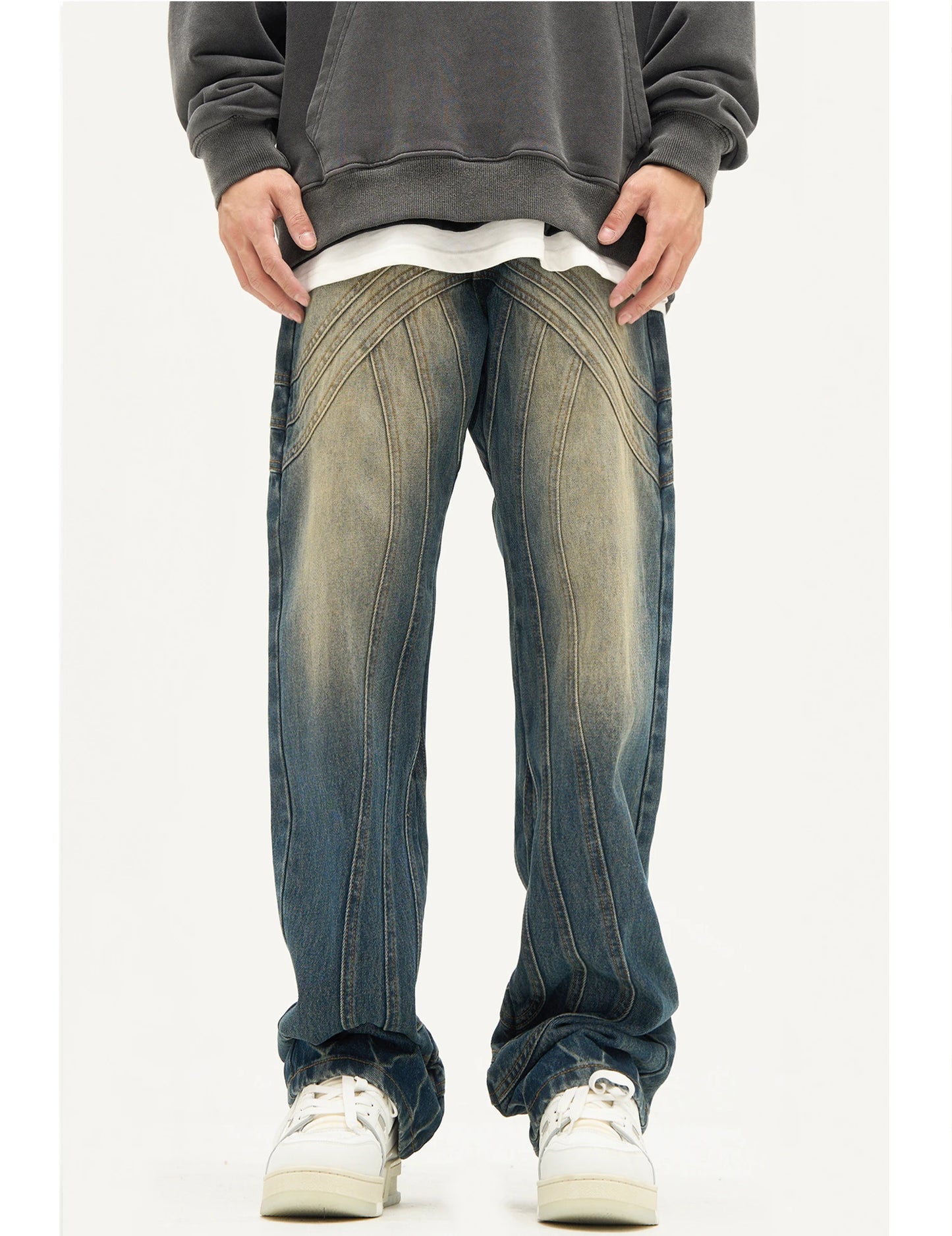 mens retro washed denim jeans loose straight pants 2023 new fashion streetwear trousers hip hop casual zipper jean pants joggers unique joggers style 1478