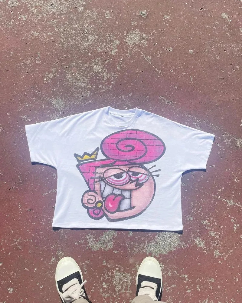 2024 Summer New Fashion Big Head Pattern Printed Oversized T-Shirt Men's Gothic Y2K Retro Loose Versatile Top Couple Style Street King Limited