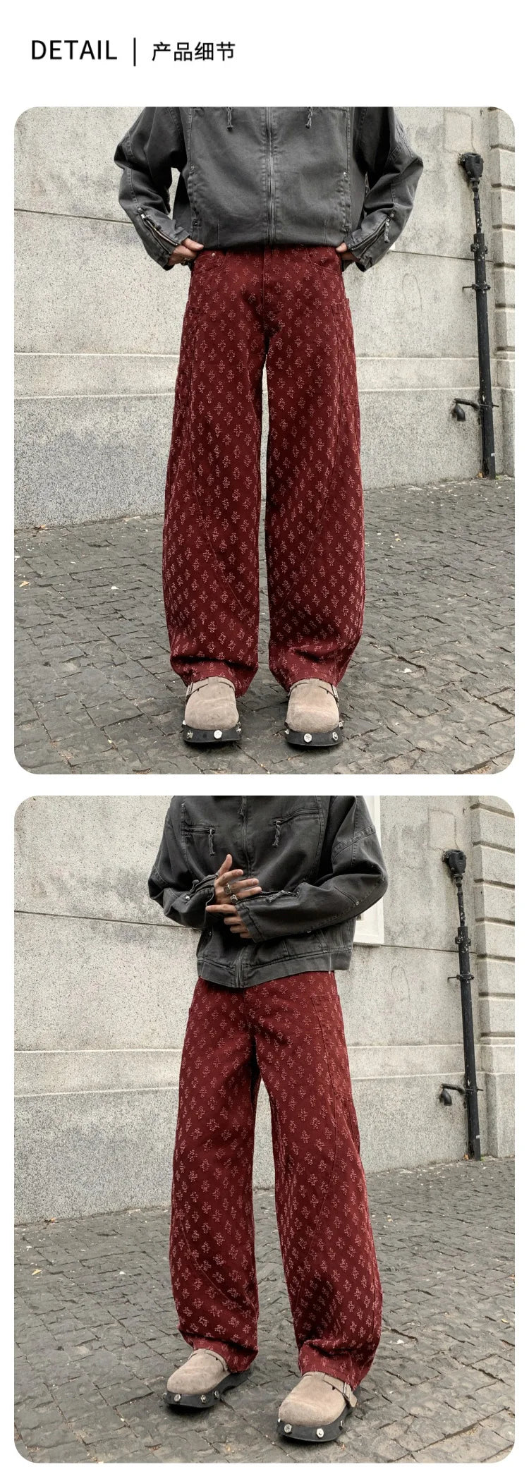 men brand fashion wash jacquard denim splice pocket loose casual wide leg baggy jeans cityboy cargo jeans pants trousers combat utility trousers