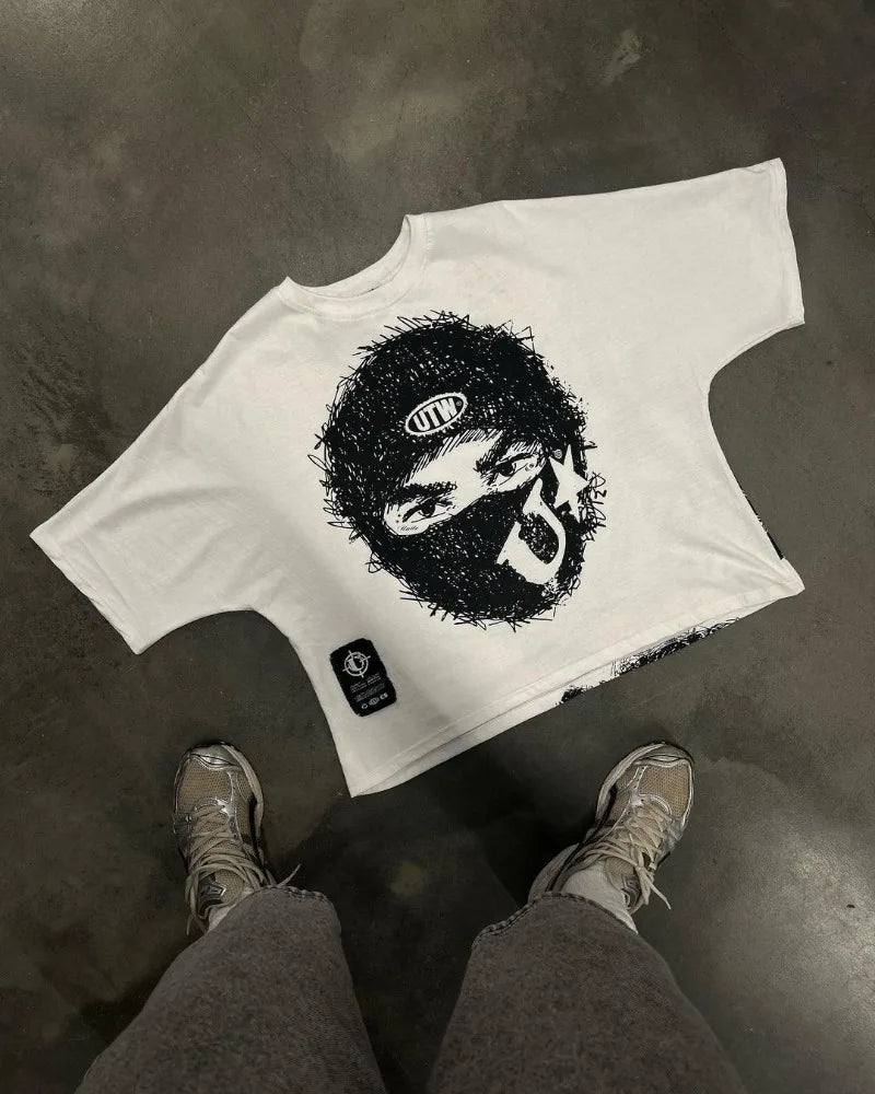 Summer Gothic Trendy Brand Rock Hip-hop New T-shirt Men Y2k American Street Retro Anime Print Oversized Short-sleeved Tops Women Street King Limited