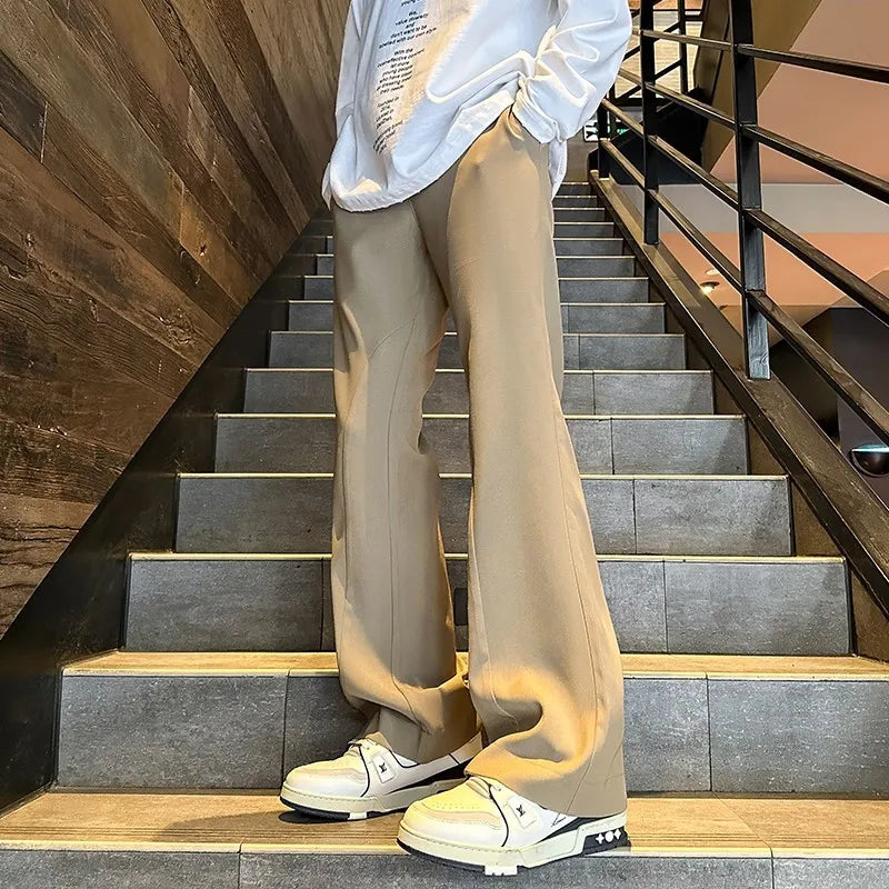 2025 mens four seasons new mid waist micro flared casual pants fashion trend leisure mens flared leg trousers korean pants men relaxed fit trousers