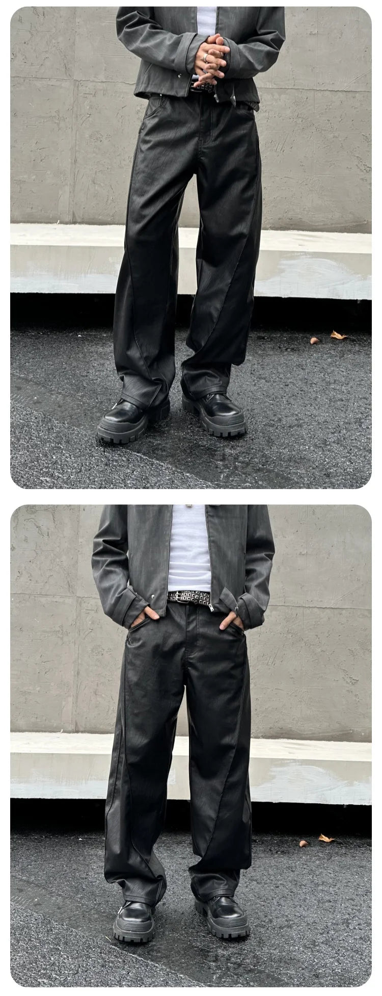 men streetwear fashion hip hop loose casual wide leg leather baggy motorcycle pant cityboy cargo pants trousers unique cargo style 2461